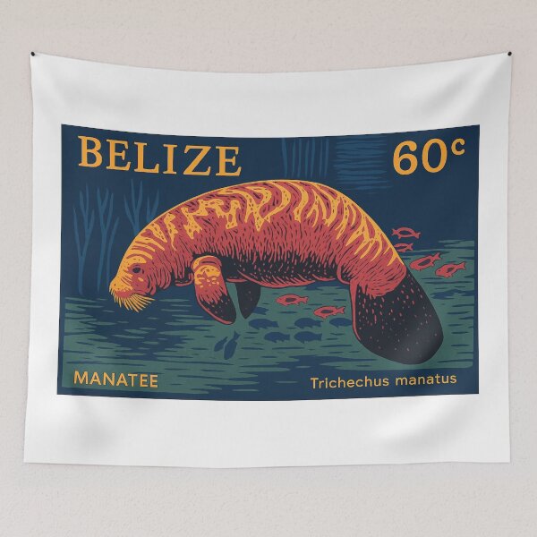 Item preview, Belize West Indian Manatee Stamp Poster designed and sold by retrographics.