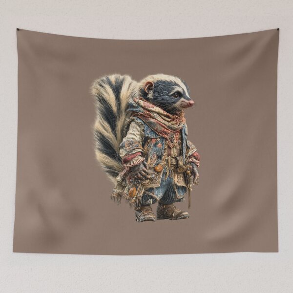 Item preview, ? Title: Wanderer of the Wildwood: Striped Skunk Adventurer designed and sold by MYTHIC PEEL STICKERS.