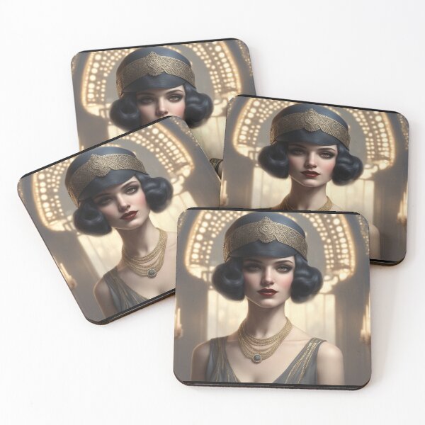 Item preview, Elegantly Haunting Portrait Of Woman 1920's Inspired Blue and Gold designed and sold by Rebel Gurl.