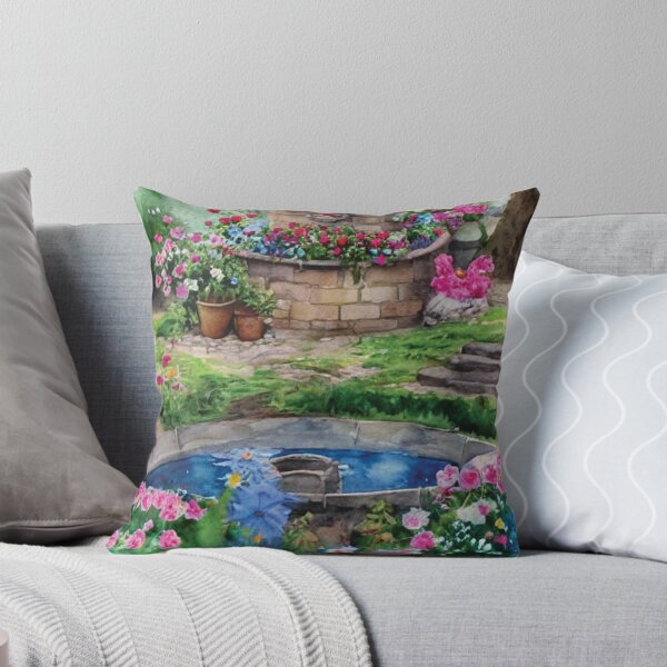Item preview, Whimsical Garden Fountain – Peaceful Floral Courtyard Scene designed and sold by fairmaiden7.