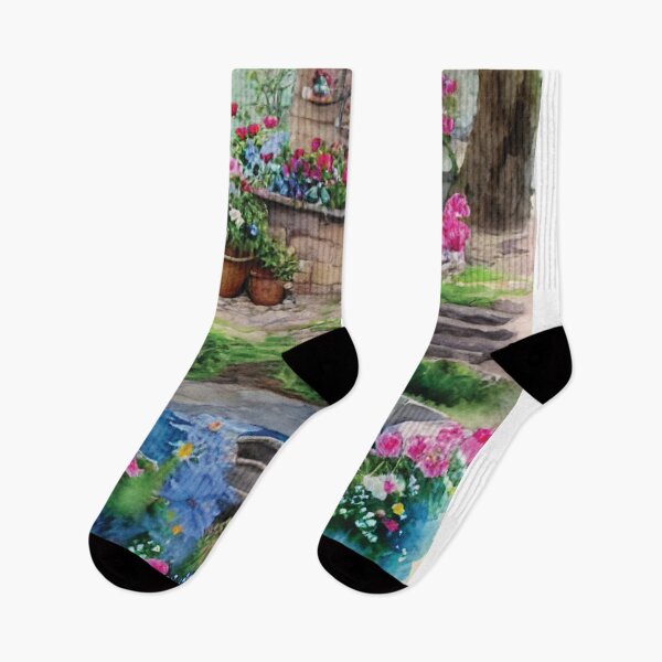 Item preview, Whimsical Garden Fountain – Peaceful Floral Courtyard Scene designed and sold by fairmaiden7.