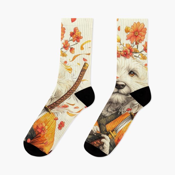 Item preview, Samurai Dog White Fur Spring Blossoms Petal Rain Vibrant Attire designed and sold by justnickthings.