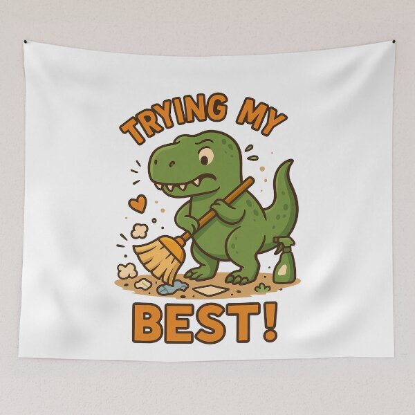 Item preview, Cute Dinosaur Trying My Best Sweeping Dino designed and sold by k3rstman1.