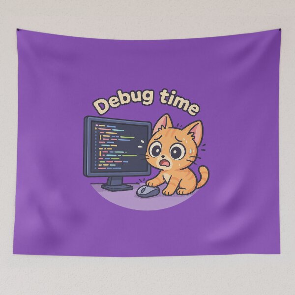 Item preview, Debug Time Cat Sticker designed and sold by Yuliya Brush.