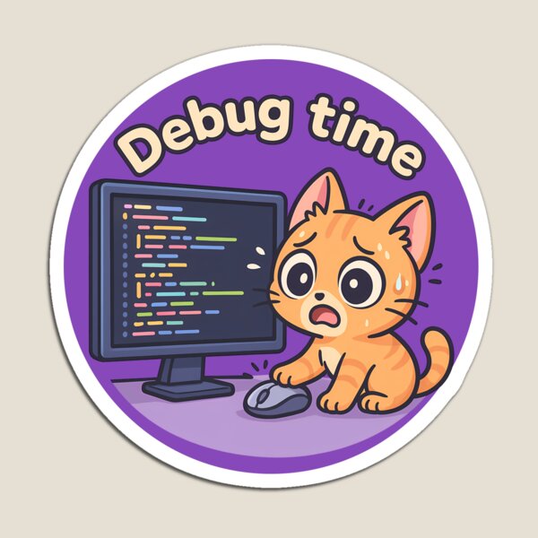 Item preview, Debug Time Cat Sticker designed and sold by Yuliya Brush.