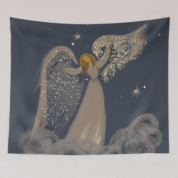 Item preview, Christmas Theme Collection Angel with star glitter dot on the midnight sky designed and sold by Miza Drops.