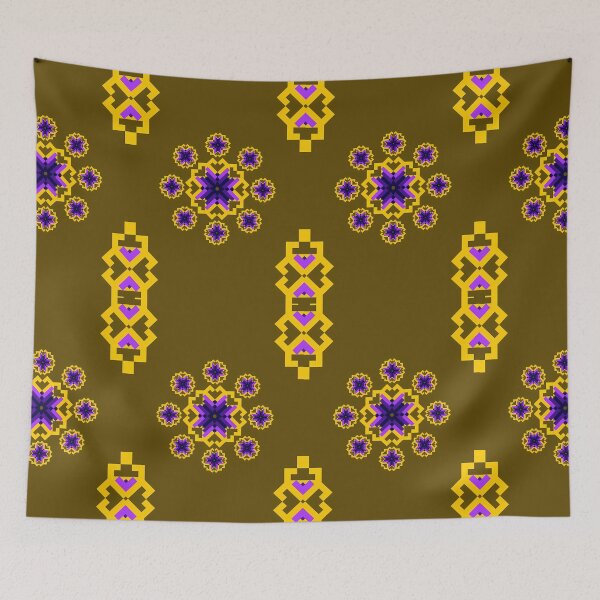 Item preview, Earthy Amethyst & Gold Ethnic Pixel Seamless Pattern designed and sold by Khwanchai.