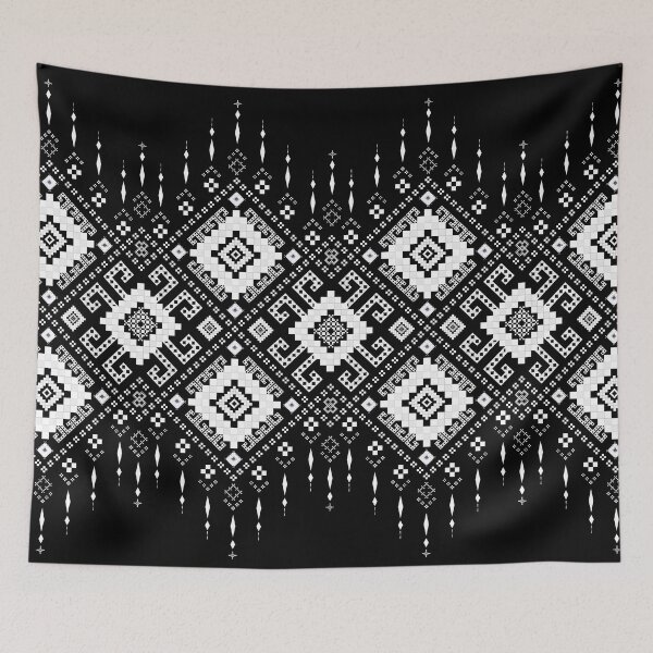 Item preview, Monochrome Tribal Pixel Border Seamless Pattern designed and sold by Khwanchai.