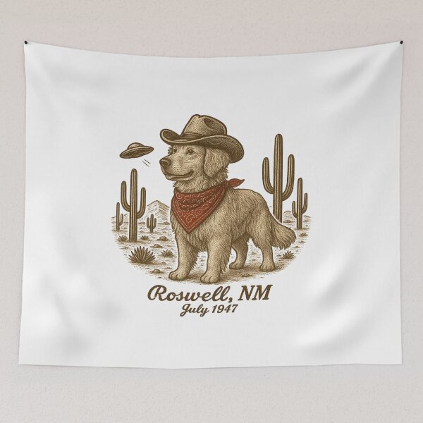 Item preview, Cowboy Dog in Roswell Desert with UFO – Vintage Western Alien Art designed and sold by Sonchai Paladsai.