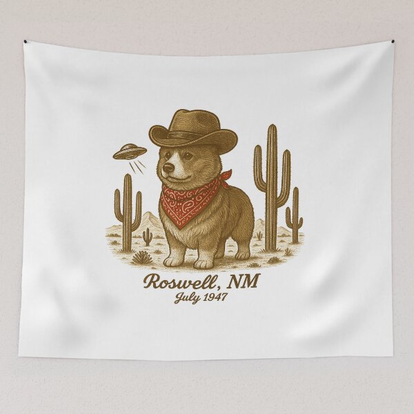 Item preview, Cowboy Corgi UFO Encounter in Roswell Desert designed and sold by Sonchai Paladsai.