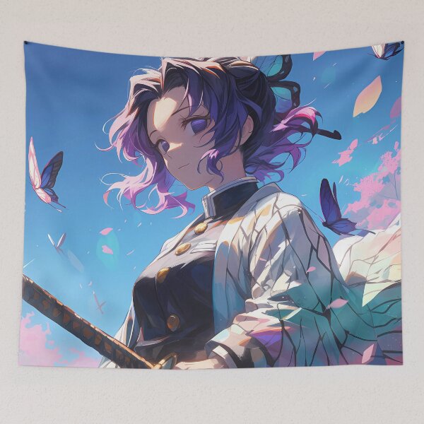 Item preview, Shinobu Kocho Demon Slayer Sakura Blue Sky Warrior Calm Butterfly Aura designed and sold by 108Recordings.