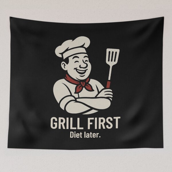 Item preview, Grill First. Diet Later. Funny Anti-Diet designed and sold by Anniko Art Studio.