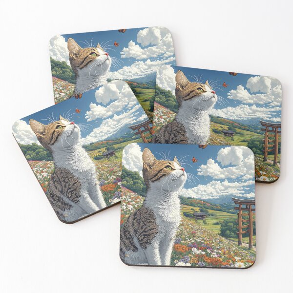 Item preview, Tabby Cat Wildflower Meadow Butterflies Japanese Torii Gate Summer Breeze designed and sold by SuperTeamCanada.