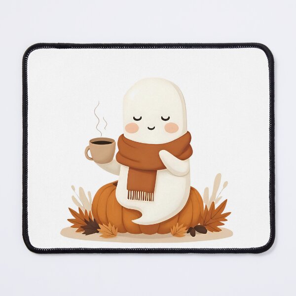 Item preview, Sleepy Ghost with Coffee – Cozy Autumn Aesthetic Sticker designed and sold by Kajiart.