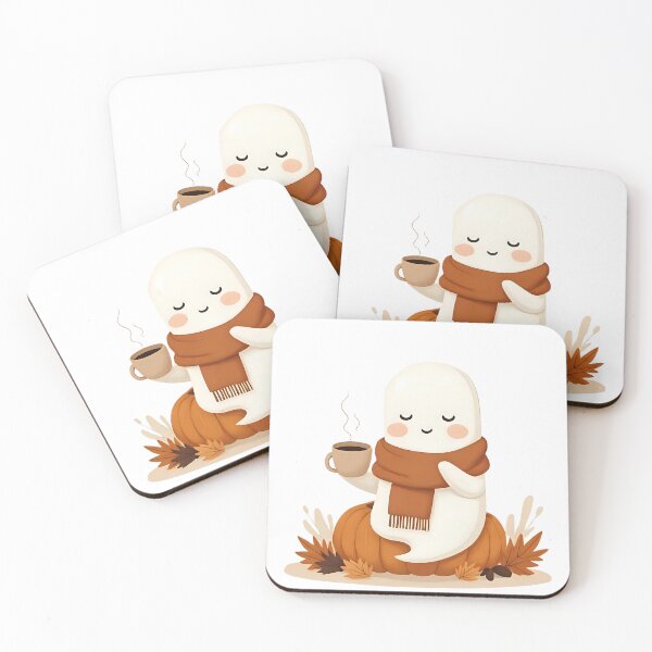 Item preview, Sleepy Ghost with Coffee – Cozy Autumn Aesthetic Sticker designed and sold by Kajiart.