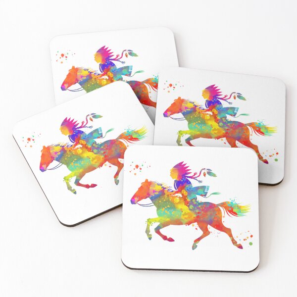 Item preview, Colorful Abstract Watercolor Native American Warrior on Horseback Silhouette Design designed and sold by MindWind.