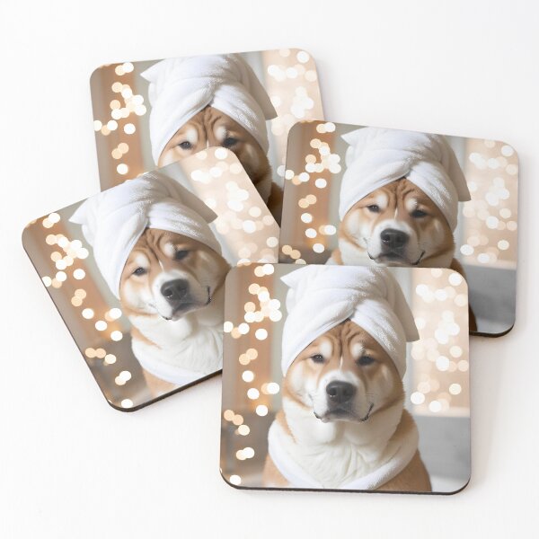 Item preview, Akita Dog with Towel on Head After Shower – Relaxed & Cute Pet Design designed and sold by lugillustration.