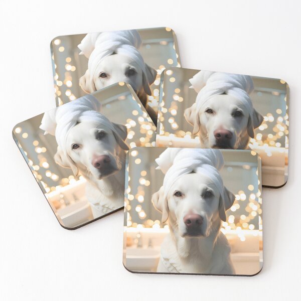 Item preview, White Labrador Dog with Towel on Head After Shower – Relaxed & Cute Pet Design designed and sold by lugillustration.