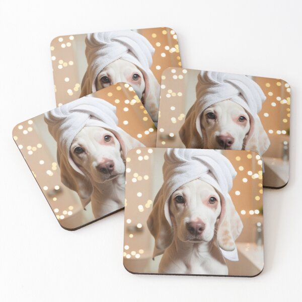 Item preview, White Beagle Dog with Towel on Head After Shower – Relaxed & Cute Pet Design designed and sold by lugillustration.