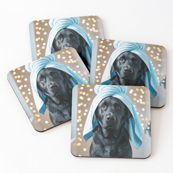 Item preview, Black Labrador Dog with Towel on Head After Shower – Relaxed & Cute Pet Design designed and sold by lugillustration.