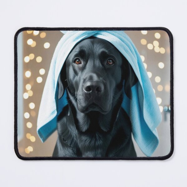 Item preview, Black Labrador Dog with Towel on Head After Shower – Relaxed & Cute Pet Design designed and sold by lugillustration.