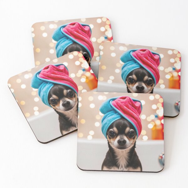 Item preview, Black Chihuahua Dog with Towel on Head After Shower – Relaxed & Cute Pet Design designed and sold by lugillustration.