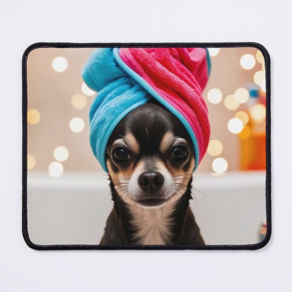 Item preview, Black Chihuahua Dog with Towel on Head After Shower – Relaxed & Cute Pet Design designed and sold by lugillustration.