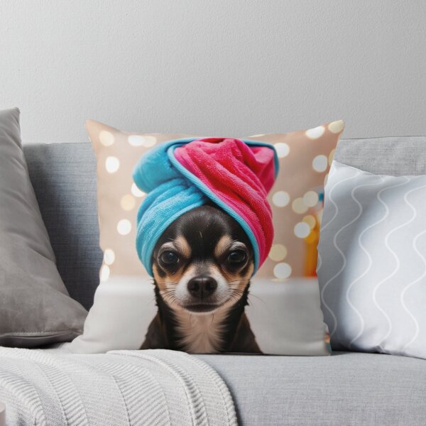 Item preview, Black Chihuahua Dog with Towel on Head After Shower – Relaxed & Cute Pet Design designed and sold by lugillustration.