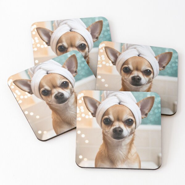 Item preview, Brown Chihuahua Dog with Towel on Head After Shower – Relaxed & Cute Pet Design designed and sold by lugillustration.