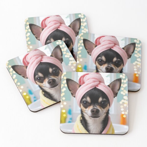Item preview, Black Chihuahua Dog with Towel on Head After Shower – Relaxed & Cute Pet Design 2 designed and sold by lugillustration.