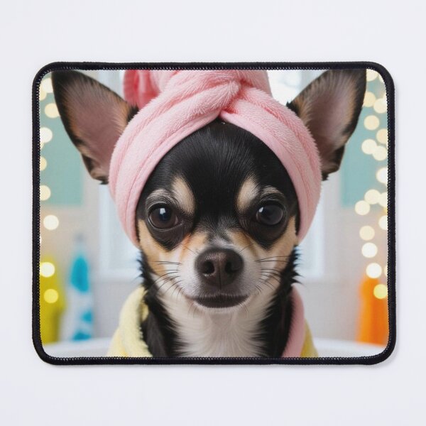 Item preview, Black Chihuahua Dog with Towel on Head After Shower – Relaxed & Cute Pet Design 2 designed and sold by lugillustration.