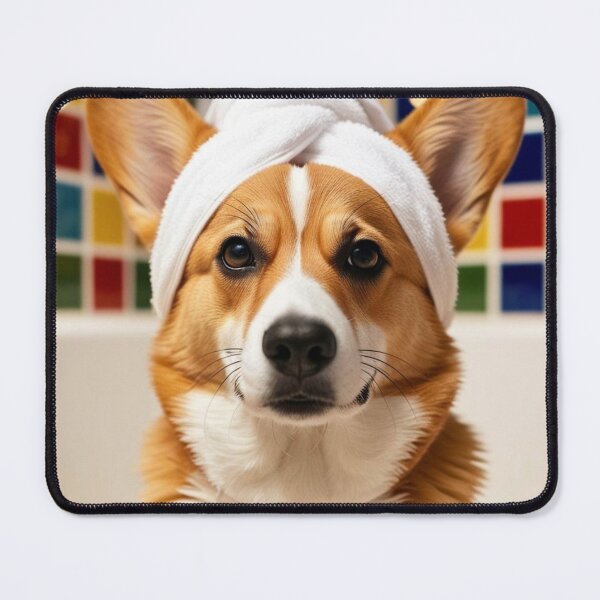 Item preview, Corgi Dog with Towel on Head After Shower – Relaxed & Cute Pet Design designed and sold by lugillustration.