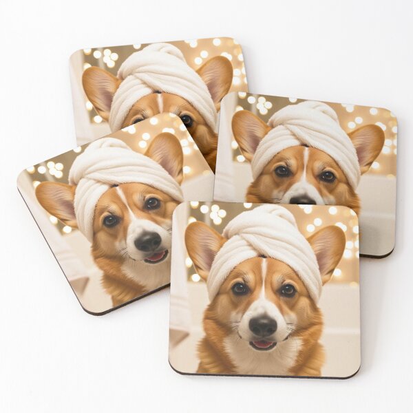 Item preview, Happy Corgi Dog with Towel on Head After Shower – Relaxed & Cute Pet Design designed and sold by lugillustration.