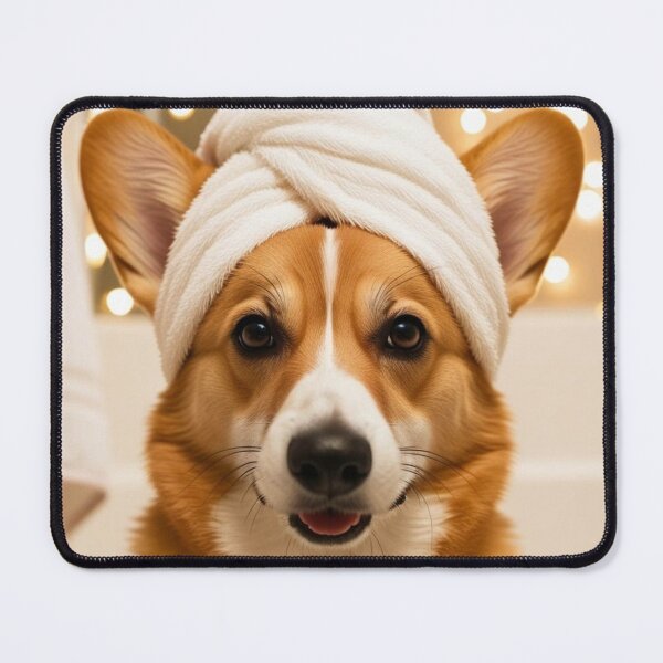 Item preview, Happy Corgi Dog with Towel on Head After Shower – Relaxed & Cute Pet Design designed and sold by lugillustration.