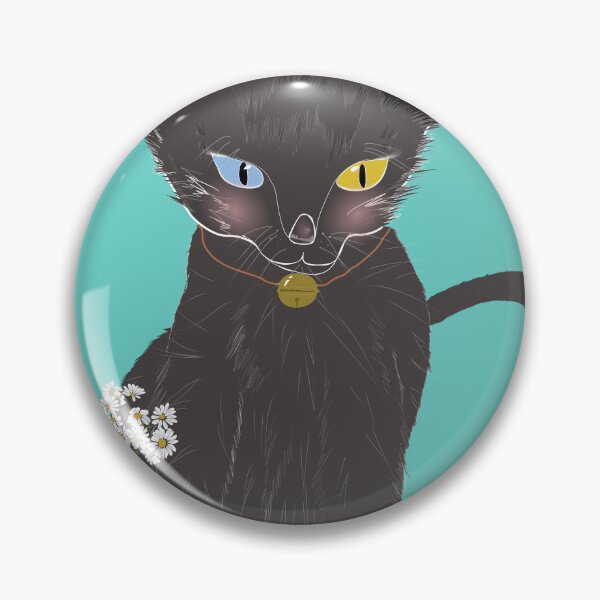 Item preview, Cute Animal Collection Black Kitten with Golden Bell and White Daisy designed and sold by Miza Drops.