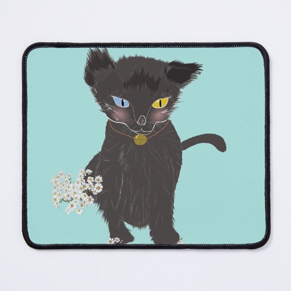 Item preview, Cute Animal Collection Black Kitten with Golden Bell and White Daisy designed and sold by Miza Drops.