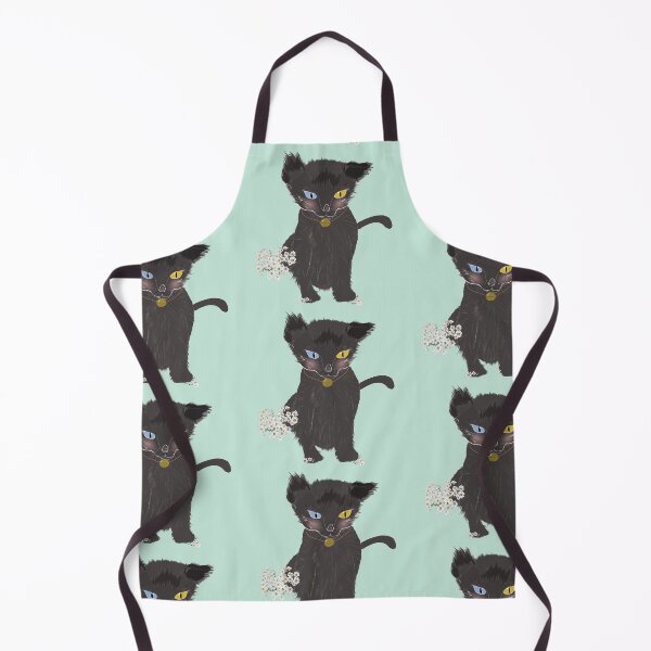 Item preview, Cute Animal Collection Black Kitten with Golden Bell and White Daisy designed and sold by Miza Drops.