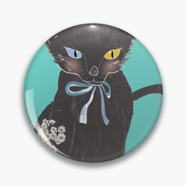 Item preview, Cute Animal Collection Black Kitten with Blue Ribbon and White Daisy designed and sold by Miza Drops.