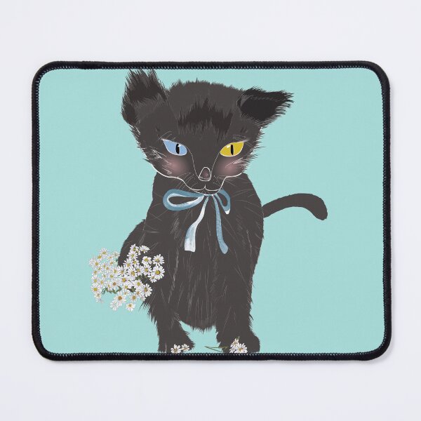 Item preview, Cute Animal Collection Black Kitten with Blue Ribbon and White Daisy designed and sold by Miza Drops.