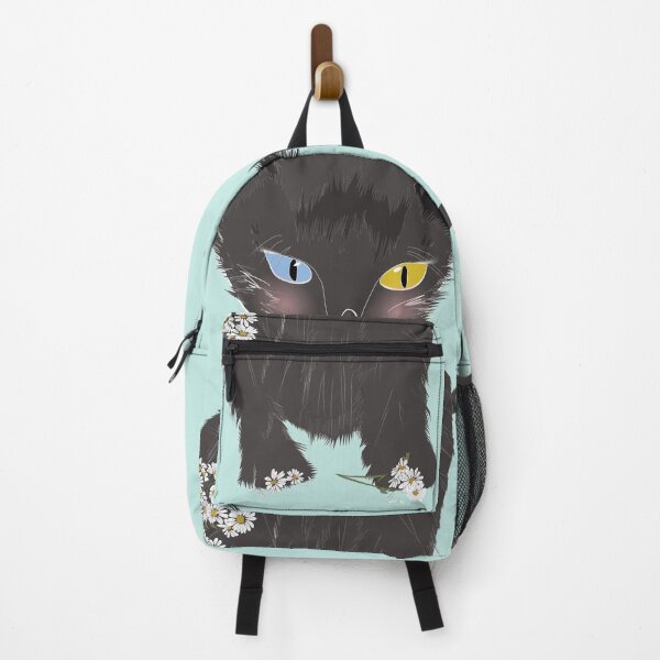 Item preview, Cute Animal Collection Black Kitten with Blue Ribbon and White Daisy designed and sold by Miza Drops.