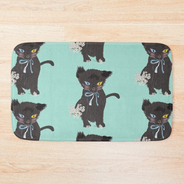 Item preview, Cute Animal Collection Black Kitten with Blue Ribbon and White Daisy designed and sold by Miza Drops.