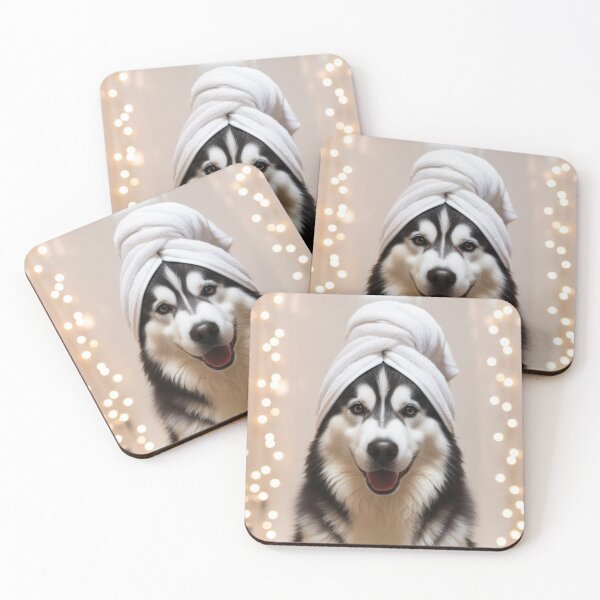 Item preview, Siberian Husky Dog with Towel on Head After Shower – Relaxed & Cute Pet Design designed and sold by lugillustration.