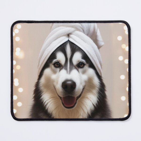 Item preview, Siberian Husky Dog with Towel on Head After Shower – Relaxed & Cute Pet Design designed and sold by lugillustration.