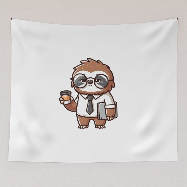 Item preview, Tired Cartoon Office Sloth Holding Coffee and mobile device designed and sold by Confuzz1ed.