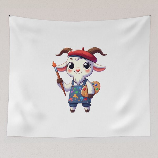 Item preview, Creative Cartoon Artist Goat with Beret and Paintbrush designed and sold by Confuzz1ed.