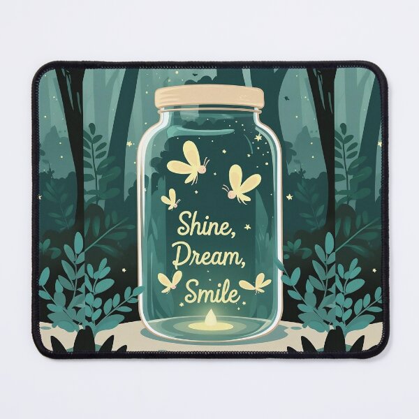 Item preview, Kawaii Firefly Jar with Motivational Phrase "Shine, Dream, Smile" and Night Forest designed and sold by Mycozydesign.