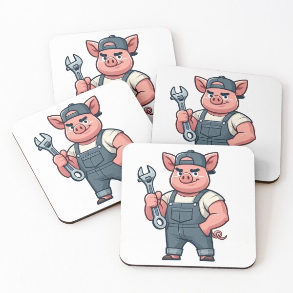 Item preview, Greasy Cartoon Mechanic Pig in Overalls with Wrench designed and sold by Confuzz1ed.