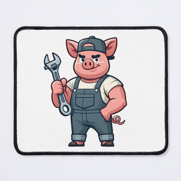 Item preview, Greasy Cartoon Mechanic Pig in Overalls with Wrench designed and sold by Confuzz1ed.