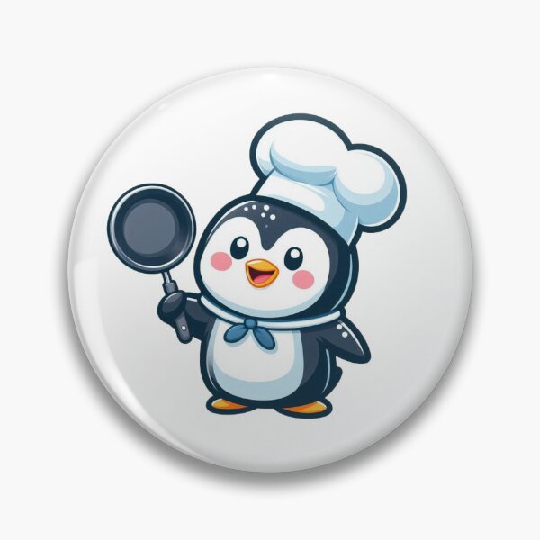 Item preview, Happy Cartoon Chef Penguin in Apron Holding Frying Pan designed and sold by Confuzz1ed.