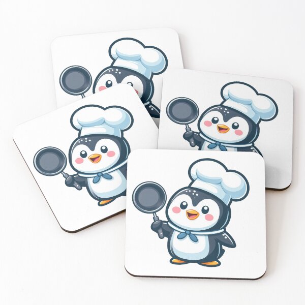Item preview, Happy Cartoon Chef Penguin in Apron Holding Frying Pan designed and sold by Confuzz1ed.